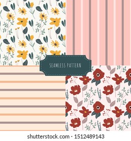 cute floral and stripe seamless pattern