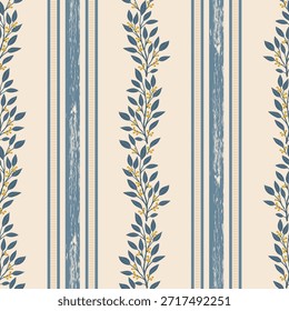Lindo patrón de rayas florales sin fisuras. Fondo de Ilustración vectorial de flores. Impresión de acuarela en estilo rústico vintage, textil o Fondos de pantalla.