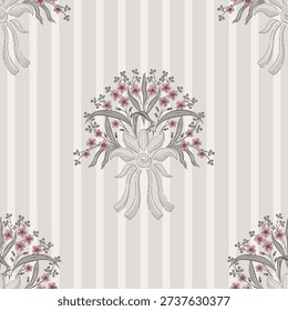 Cute floral striped seamless pattern. Flower vector illustration background. Watercolor print in rustic vintage style, textile or wallpapers.