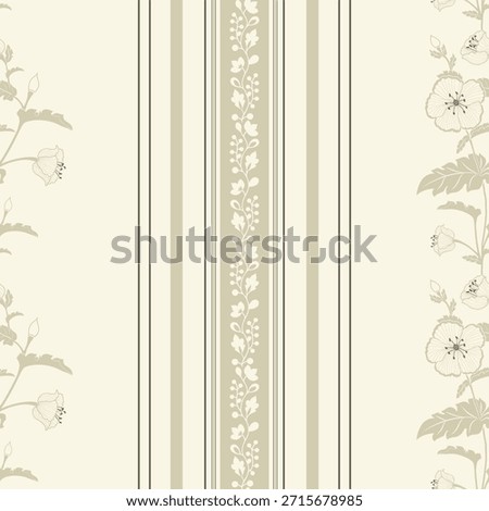 Cute floral striped seamless pattern. Flower vector illustration background. Watercolor print in rustic vintage style, textile or wallpapers.