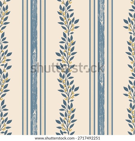 Cute floral striped seamless pattern. Flower vector illustration background. Watercolor print in rustic vintage style, textile or wallpapers.
