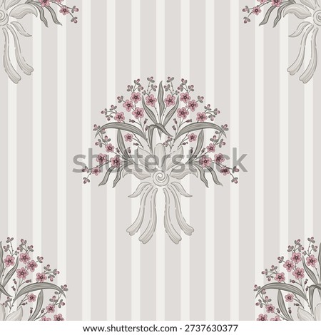 Cute floral striped seamless pattern. Flower vector illustration background. Watercolor print in rustic vintage style, textile or wallpapers.