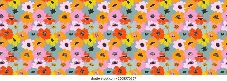 Cute floral summer seamless background. Summer pattern with doodle flower shapes. Can be used for wrapping, textile, print, banner, brochure, label, wallpaper, greeting card