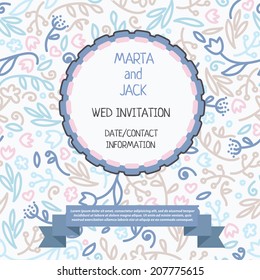 cute floral template for invitation, vector illustration