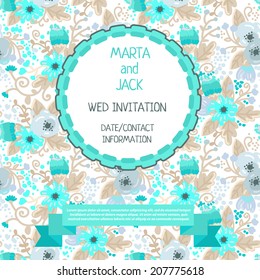 cute floral template for invitation, vector illustration