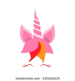 Cute floral unicorn with eyelash and horn. Cartoon style filters for social media application. Vector illustration.