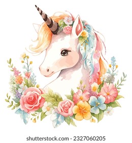 Cute Blüteneinicorn mit Blumen Aquarell Video-Kunst  