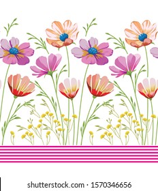 Cute floral vector flowers pattern on border