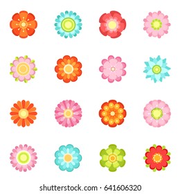 Cute floral vector illustrations in flat style. Flowering icon set of 70s