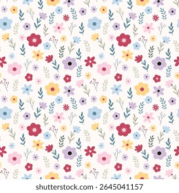 cute floral vector pattern with colorful flowers.