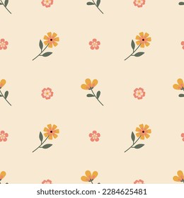 Cute floral vector pattern with small flowers and leaves. Seamless background vector illustration