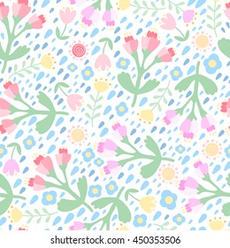 Cute floral vector seamless pattern of flowers. Simple floral print.