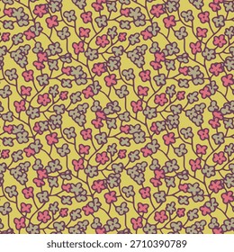 Cute floral vines in seamless repeat with warm retro palette. Vector illustration for textiles stationery kids decor and crafts.
