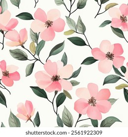 Cute floral watercolor seamless pattern with white watercolor background. Flower vector illustration. Watercolor print in rustic vintage style, textile or wallpapers.