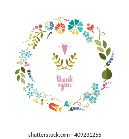 Cute floral wreath on white background. Vector  .