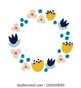 Cute Floral wreath in scandinavian style. Hand drawn floral decoration. 