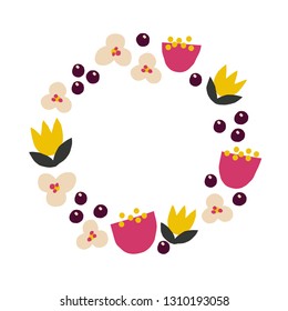 Cute Floral wreath in scandinavian style. Hand drawn floral decoration. 