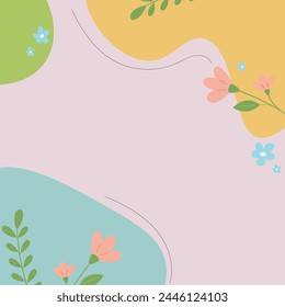 Fondo florístico lindo con flores de primavera, hojas y espacio para el texto.