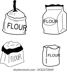 Cute Flour Bags Vector Lineart - Monochrome Baking Ingredient