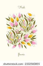 cute flower arrangement of pink and yellow tulips. kitchen print