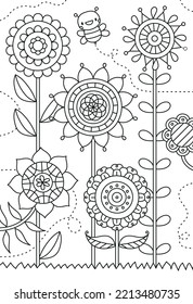 Cute flower and bee coloring page