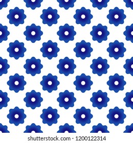 cute flower blue pattern, ceramic seamless design, porcelain background vector illustration