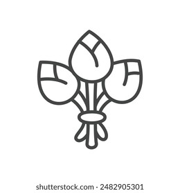 Cute flower bouquet icon. Hand drawn monochrome illustration of a bunch of tulips isolated on a white background. Kawaii sticker. Vector 10 EPS.