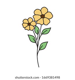 cute flower with branch and leafs vector illustration design
