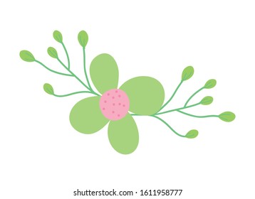 cute flower branch leaves foliage decoration on white background vector illustration
