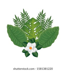 cute flower with branches and leafs isolated icon vector illustration design