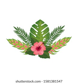 cute flower with branches and leafs isolated icon vector illustration design