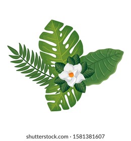 cute flower with branches and leafs isolated icon vector illustration design