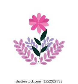 cute flower with branches and leafs line style icon vector illustration design