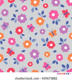 Cute flower and butterfly pattern background