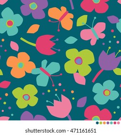 Cute flower and butterfly pattern background