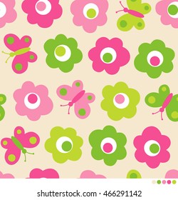 Cute flower and butterfly seamless pattern