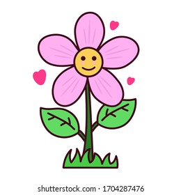 Cute flower cartoon illustration with facial expression isolated on white background