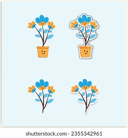 Cute Flower Cartoon Illustration Sticker Vector HD