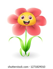 Cute flower character - vector illustration isolated on white background