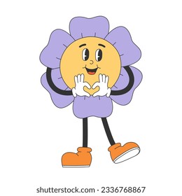 Cute flower character in y2k groovy style. Cartoon character in trendy retro style. Isolated vector illustration. 
