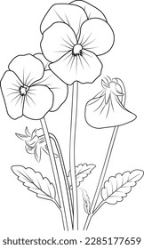 Cute flower coloring pages, pansy drawing, pale blue pansy
drawing, Hand drawn botanical spring elements bouquet of violet line art coloring page, easy flower drawing. pansy flower art, outline pancy 