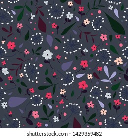 Cute flower and dandelion simple minimalistic seamless pattern graphic design for paper, textile print. Floral background with hand drawn flowers and leaves.
