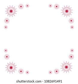  Cute flower decorative frame. Vector nature floral border isolated on white backdrop. Blossom flowers frame in red and pink colors brochure bezel print.