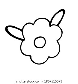 Cute flower doodle in hand drawn simple style. Floral vector illustration of childish drawing plant with leaves element for design isolated on white background. Black ink line art