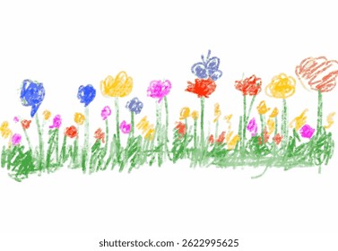 Cute flower drawing made with crayon by a child, playful and colorful illustration perfect for kids' art themes