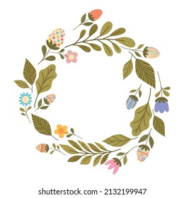 cute flower and eggs in wreath over white