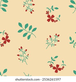 Cute flower elements and leaves. Floral leaf. Abstract cartoon seamless pattern. Texture for card, fabric, wrapping, textile, wallpaper, background, paper gift, scarf, phone case, wrapping.