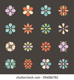 cute. flower flat icon set  isolated. design for stickers, labels, tags, gift wrapping paper