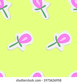 Cute flower, flora, plant. Vector seamless pattern. Background illustration, decorative design for fabric or paper. Ornament modern