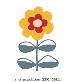 Cute flower in folk Scandinavian style, isolated vector illustration. Adorable design element for craft products packaging, children goods and cards